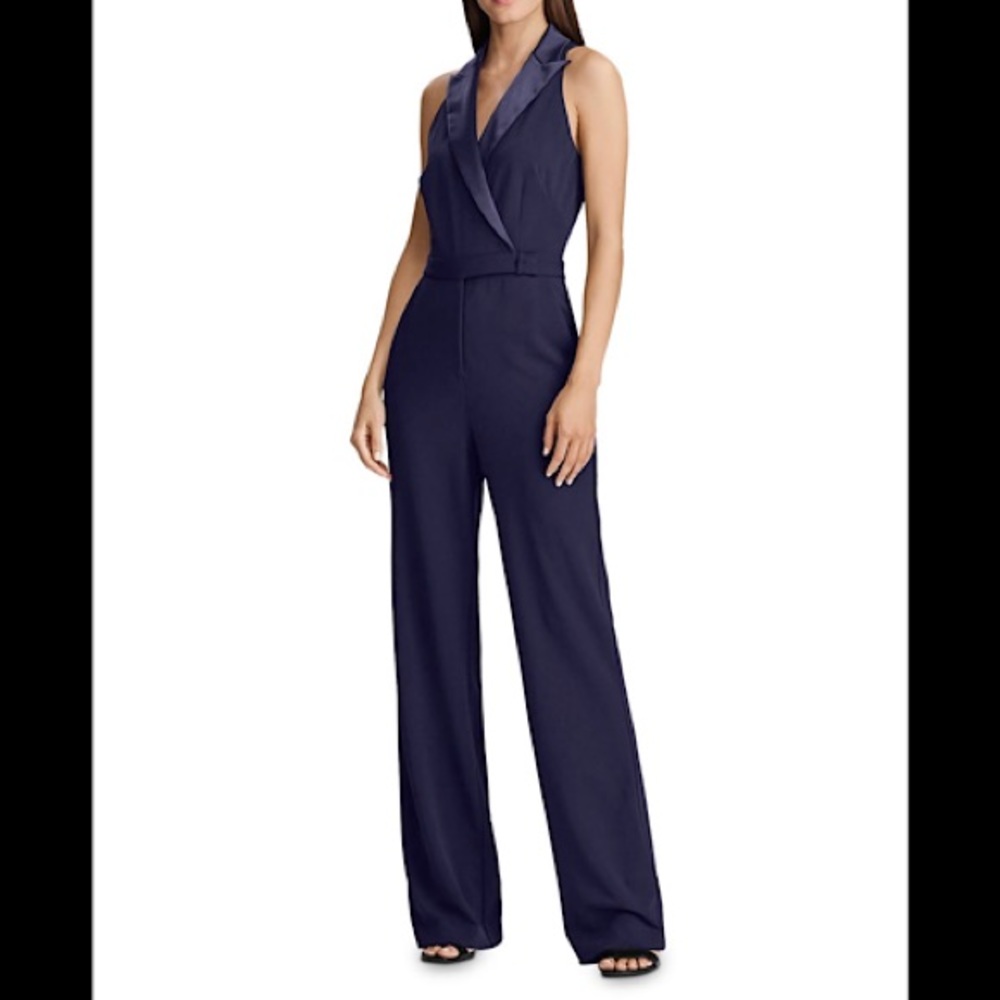 Ralph Lauren Womens Collared Sleeveless Jumpsuit